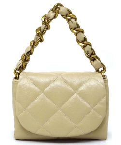 Quilted Flap Chain Link Crossbody Bag CJF115 BEIGE